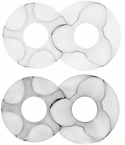 Two wireframe donuts are interlocked, creating a figure eight shape. (由 AI 生成标题)