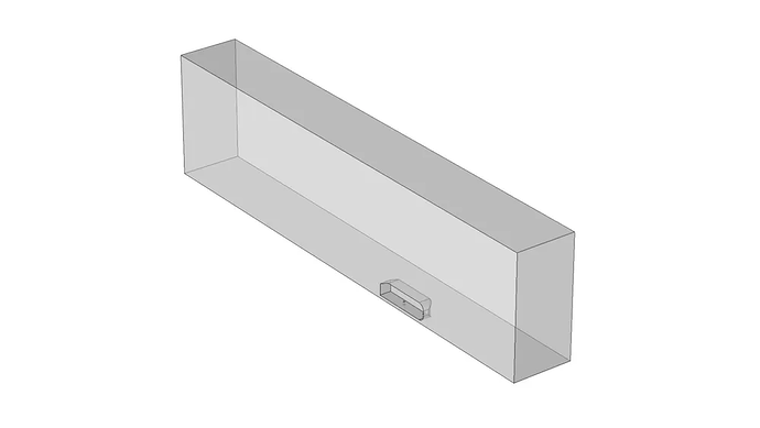 A wireframe rendering shows a long, rectangular box with a small rectangular cutout near one end. (由 AI 生成标题)